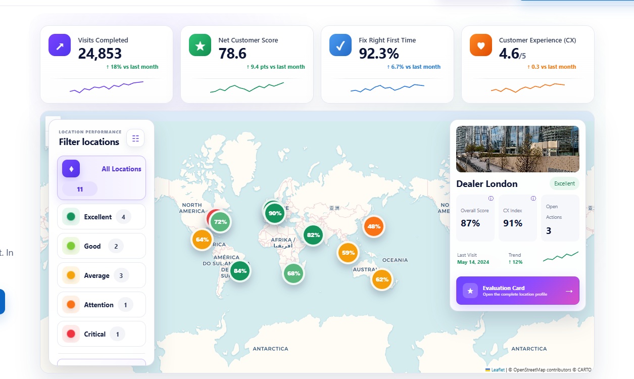 Fieldgram dashboard and global field operations map